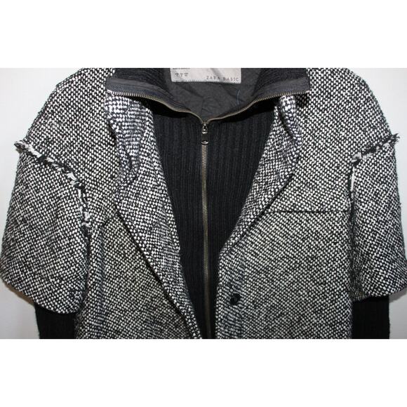 Zara Basic Textured Tweed Layered Full Zip Jacket Black Marled Knit Small H12038 - Picture 6 of 13